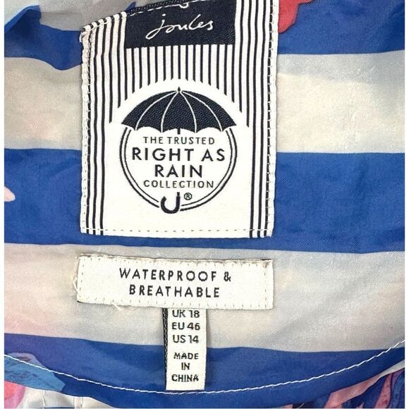 Joules Floral Printed Waterproof Packaway Rain Jacket Women's Size 14 - Picture 3 of 7